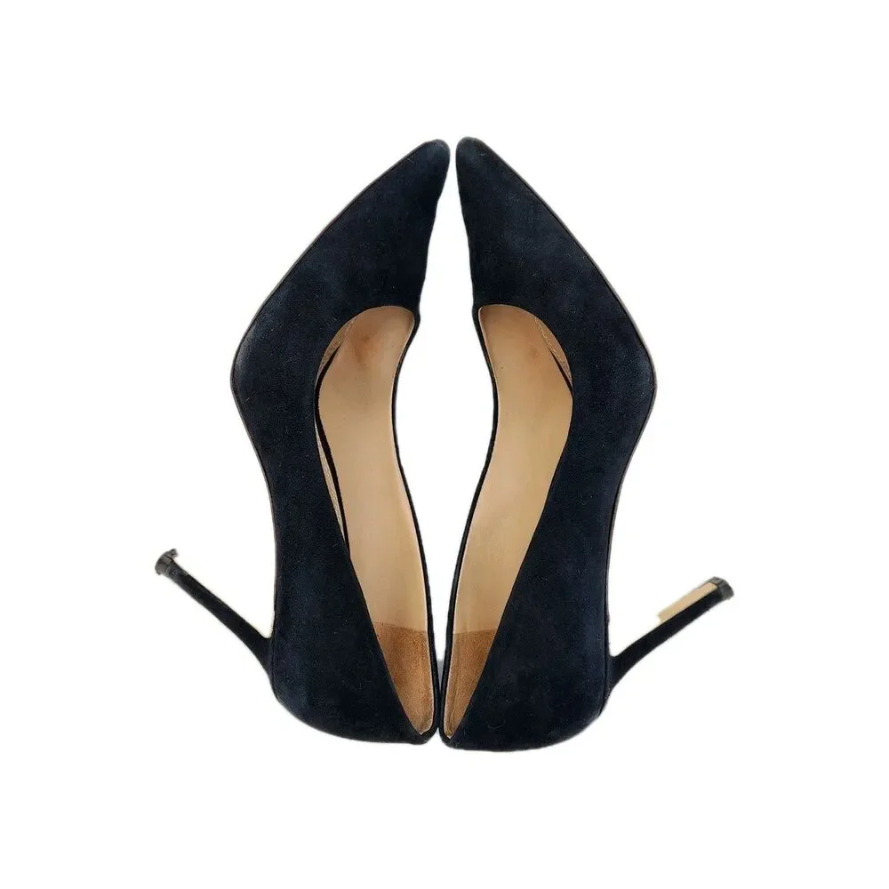 Tory Burch Lanette Black Suede Heels Gold Double T Accent Pumps 8 Quiet Luxury